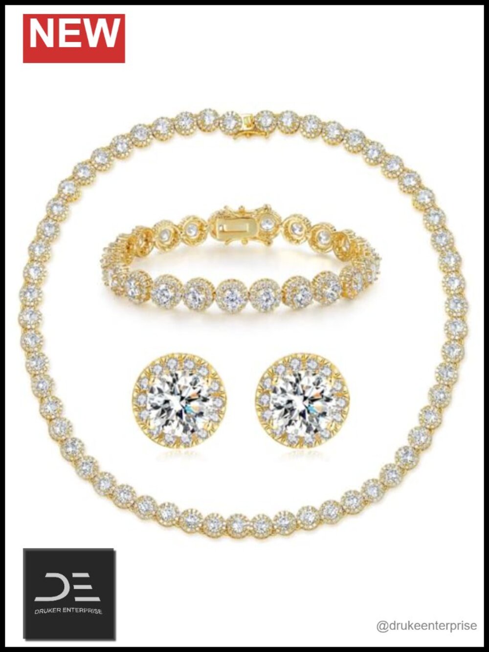 18K White Gold Plated Cubic Zirconia Tennis Necklace Bracelet Earring Jewelry
